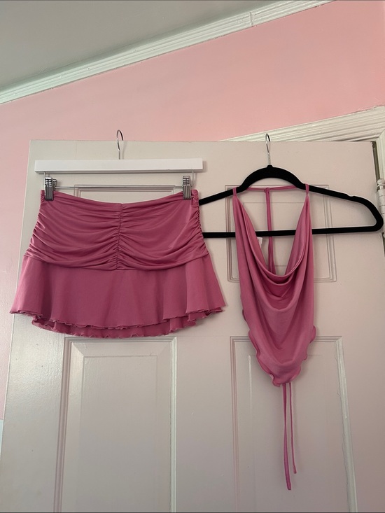 I.AM.GIA Dresses & Skirts - I Am Gia Pink Two-Piece Ruched Skirt and Draped Halter Top
